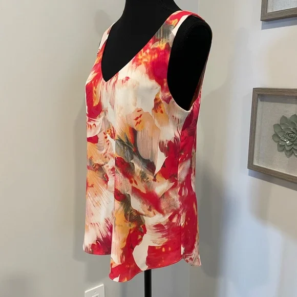 RW&CO. Vibrant Pink/Orange/White Abstract Sleeveless Blouse EUC - Picture 2 of 11